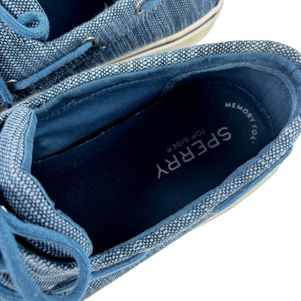 Sperry Boat Shoes Blue Canvas Bahama Nautical Preppy Mens 10.5